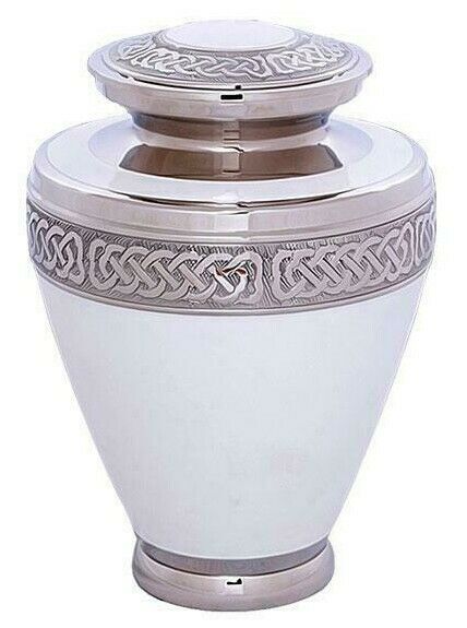 Large/Adult 200 Cubic Inch Elegant White Brass Funeral Cremation for Ashes