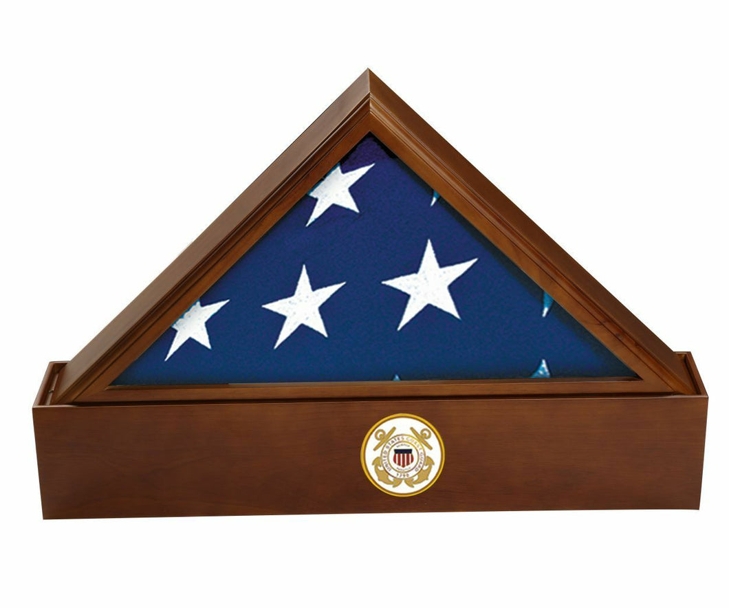 Large/Adult 220 Cubic Inches Walnut Flag Case Funeral Cremation Urn for Ashes