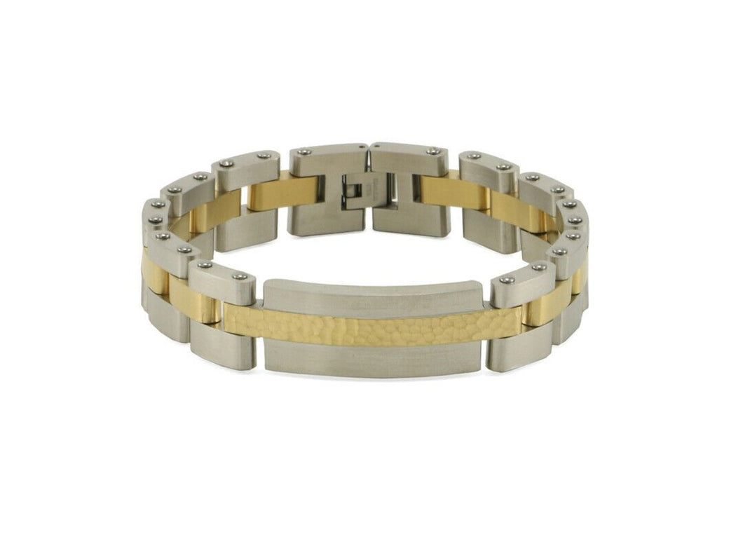 Stainless Steel/14K Gold Plated Pewter Funeral Cable Link Bracelet