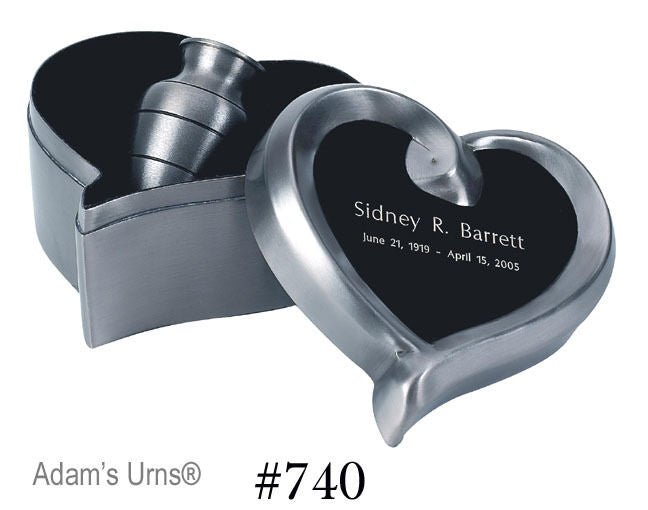 Silver Color, Brass Funeral Cremation Urn Keepsake  w. Personalized Heart Box