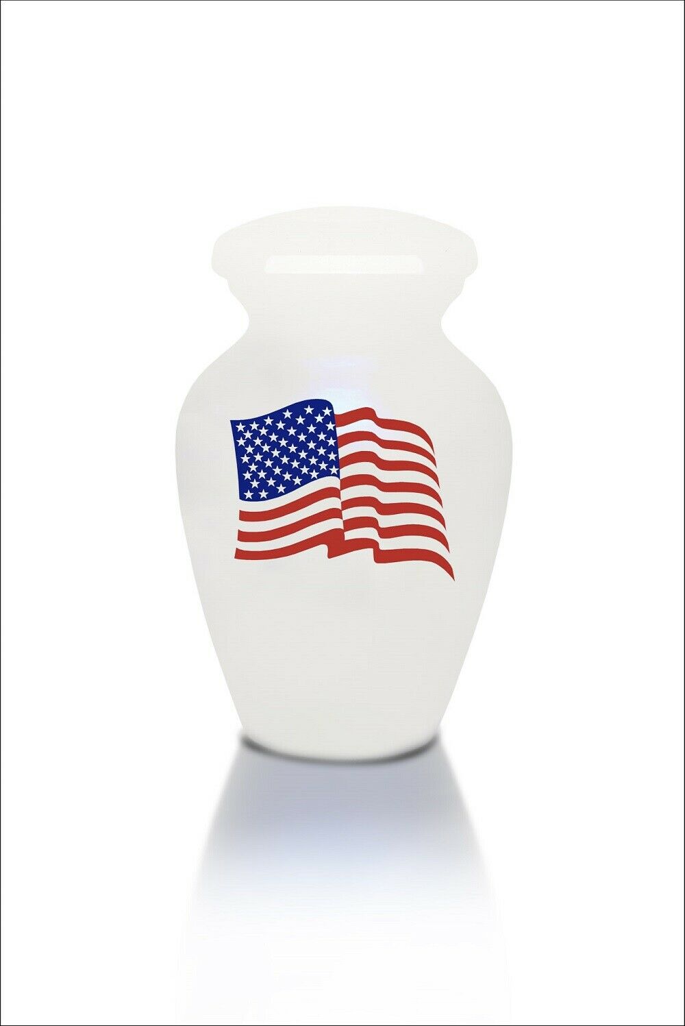 Extra Small 3 Cubic Inch White with American Flag Alloy Funeral Cremation Urn