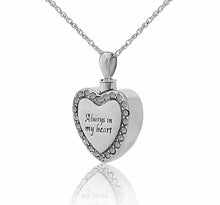 Load image into Gallery viewer, Sterling Silver &quot;Always in my heart&quot; White Stones Pendant/Necklace Cremation Urn
