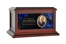 Load image into Gallery viewer, Large/Adult 200 Cubic Inches Space Nebulae Wood Photo Cremation Urn for Ashes
