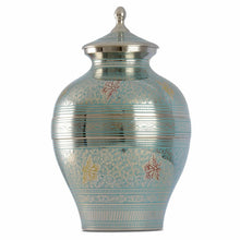 Load image into Gallery viewer, Large/Adult 228 Cubic Ins Blue Butterflies Brass Funeral Cremation Urn for Ashes
