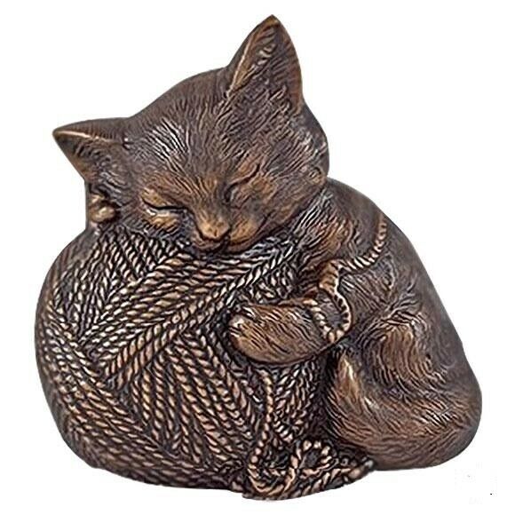 Small/Keepsake 50 Cubic Inch Copper Sleeping Cat Pet Funeral Cremation Urn