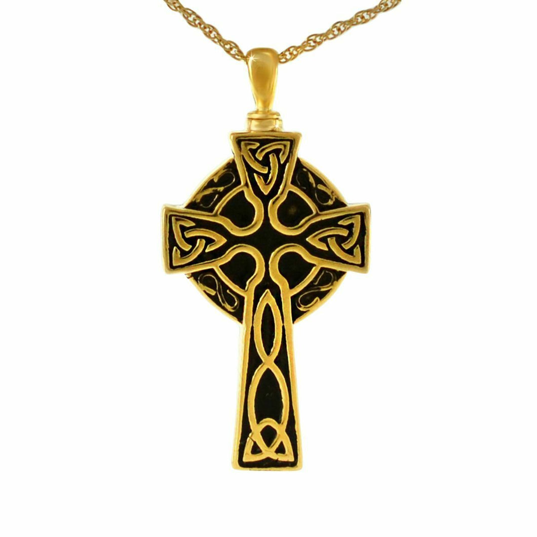 14K Solid Gold Celtic Cross Pendant/Necklace Funeral Cremation Urn for Ashes