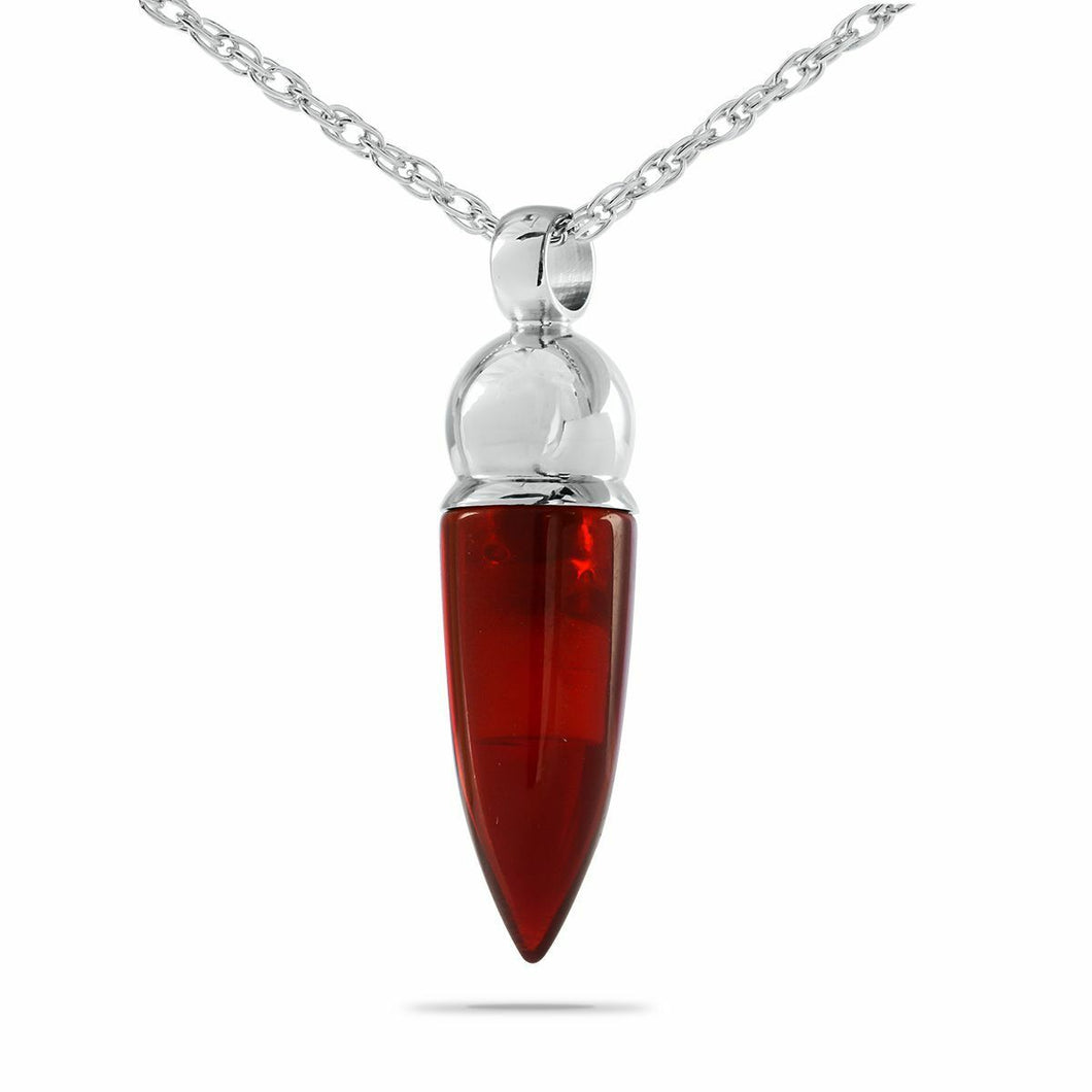 Red & Silver Stainless Steel Pendant/Necklace Funeral Cremation Urn for Ashes