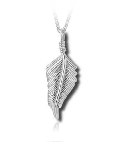 Sterling Silver Native Feather Funeral Cremation Urn Pendant for Ashes w/Chain