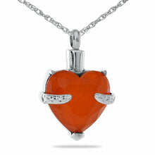 Load image into Gallery viewer, Small/Keepsake Orange Crystal Heart Stainless Steel Pendant Cremation Urn
