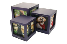 Load image into Gallery viewer, Small/Keepsake Violet Photo Cube Funeral Cremation Urn, 45 Cubic Inches
