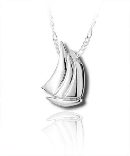 Sterling Silver Sail Boat Funeral Cremation Urn Pendant for Ashes w/Chain