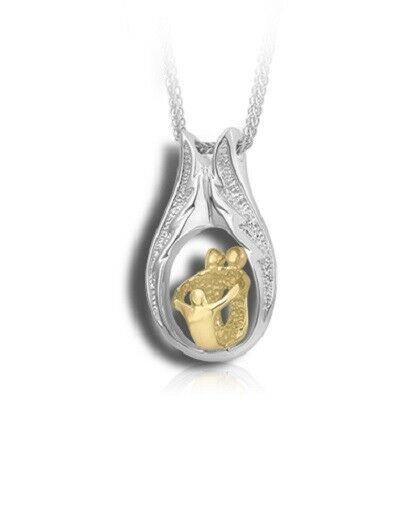 Sterling Silver & 10kt Gold 2 Adults & 1 Child Cremation Urn Pendant w/Chain
