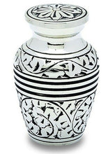 Load image into Gallery viewer, Small/Keepsake 3 Cubic Inches Antique Silver Funeral Cremation Urn for Ashes
