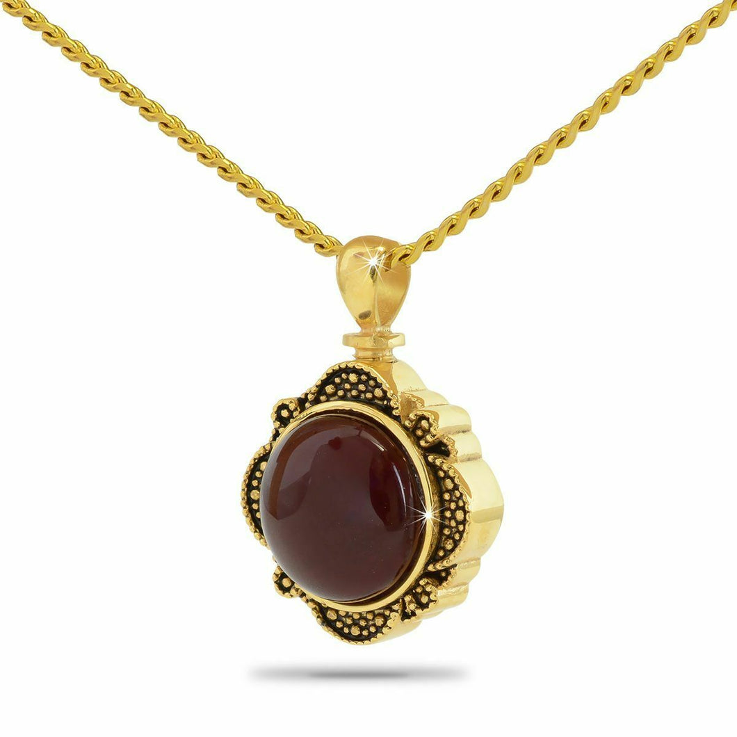 14K Solid Gold Ancestral Ruby Pendant/Necklace Funeral Cremation Urn for Ashes