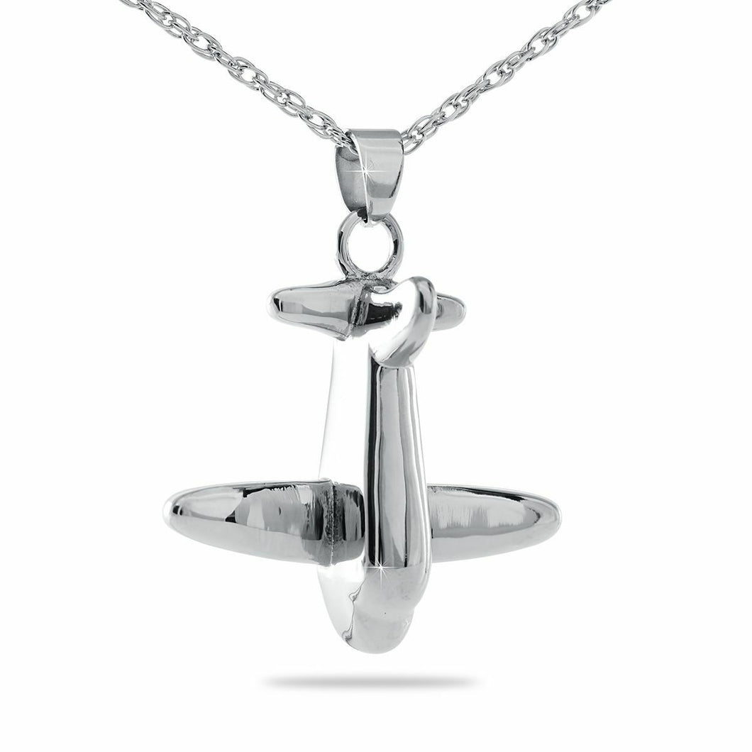 Small/Keepsake Airplane Stainless Steel Pendant Funeral Cremation Urn
