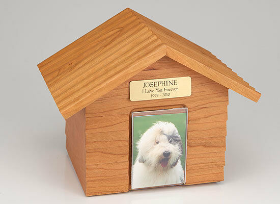 Large 120 Cubic Inches Oak Doghouse Urn for Ashes with Engravable Nameplate