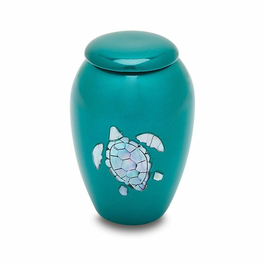 Small Keepsake 3 Cubic Inches Aluminum Mother of Pearl Turtle Cremation Urn