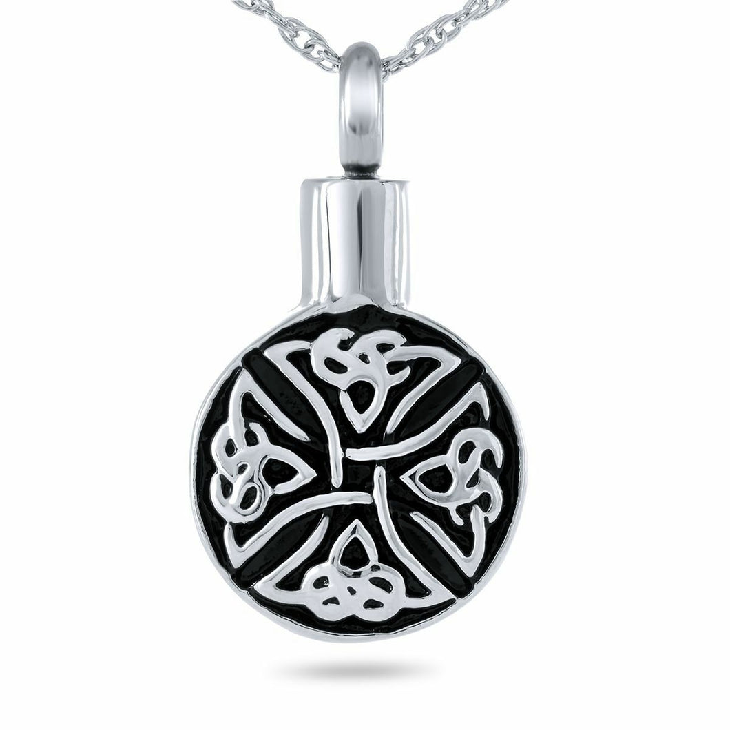 Round Celtic Cross Stainless Steel Pendant/Necklace Cremation Urn for Ashes