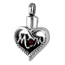 Load image into Gallery viewer, Stainless Steel &quot;Mom&quot; Heart Cremation Urn Pendant for Ashes w/20-inch Necklace
