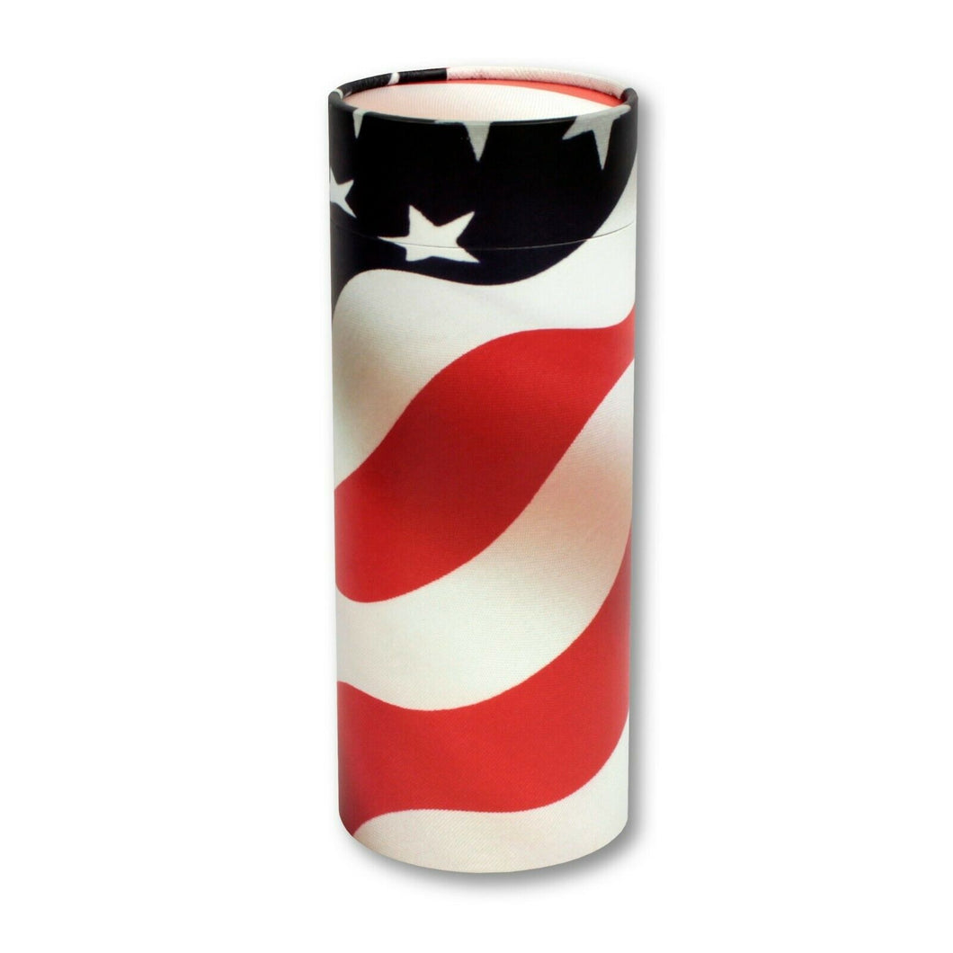 American Flag Patriotic Biodegradable Ash Scattering Tube Cremation Urn Keepsake