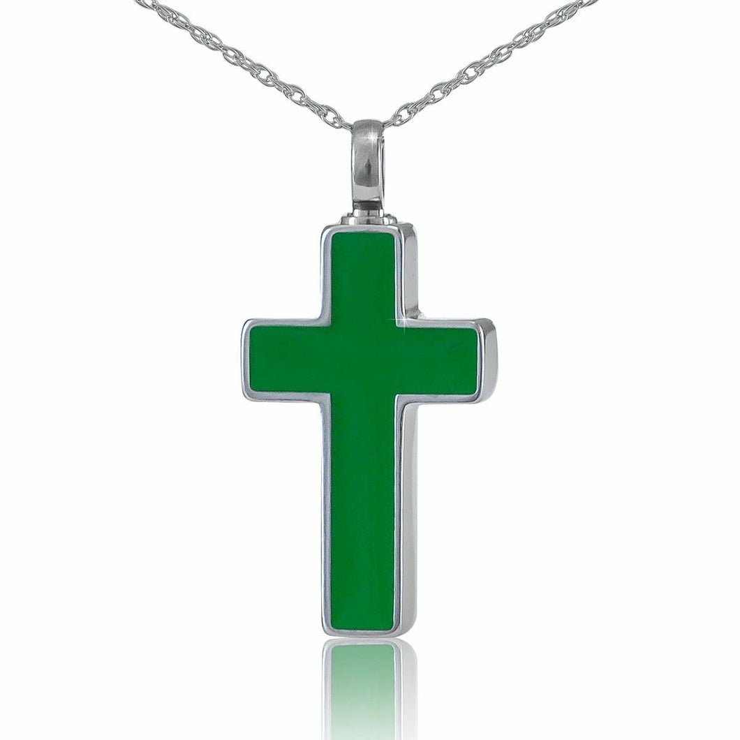 Small/Keepsake Green Cross Pendant Funeral Cremation Urn for Ashes