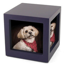Load image into Gallery viewer, Small/Keepsake Violet Photo Cube Funeral Cremation Urn, 85 Cubic Inches
