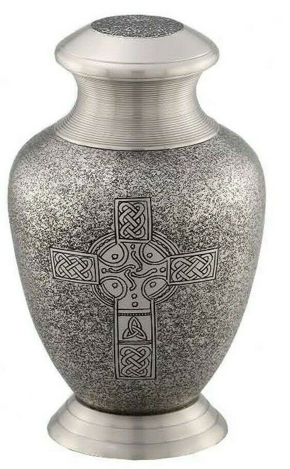 Large/Adult 200 Cubic Inch Brass Slate Celtic Cross Funeral Cremation Urn