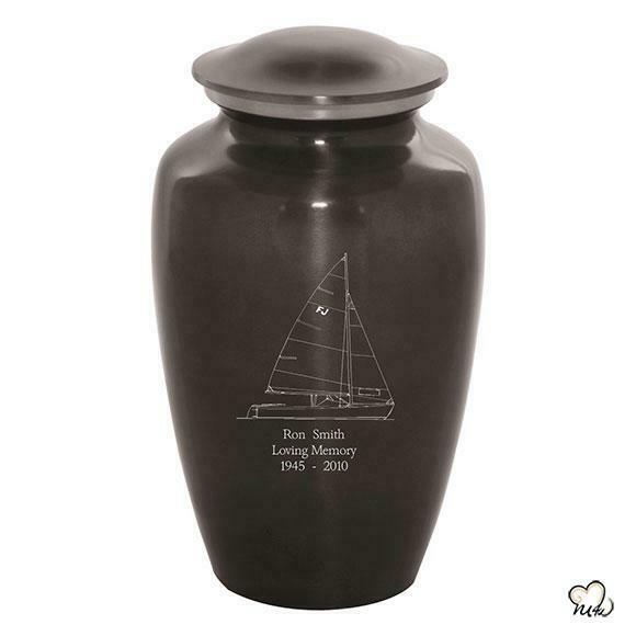 Large/Adult 200 Cubic Inch Custom Engraved Metal Sailboat Funeral Cremation Urn
