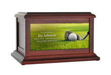 Load image into Gallery viewer, Large/Adult 200 Cubic Inches Golf Ball &amp; Club Wood Photo Cremation Urn for Ashes
