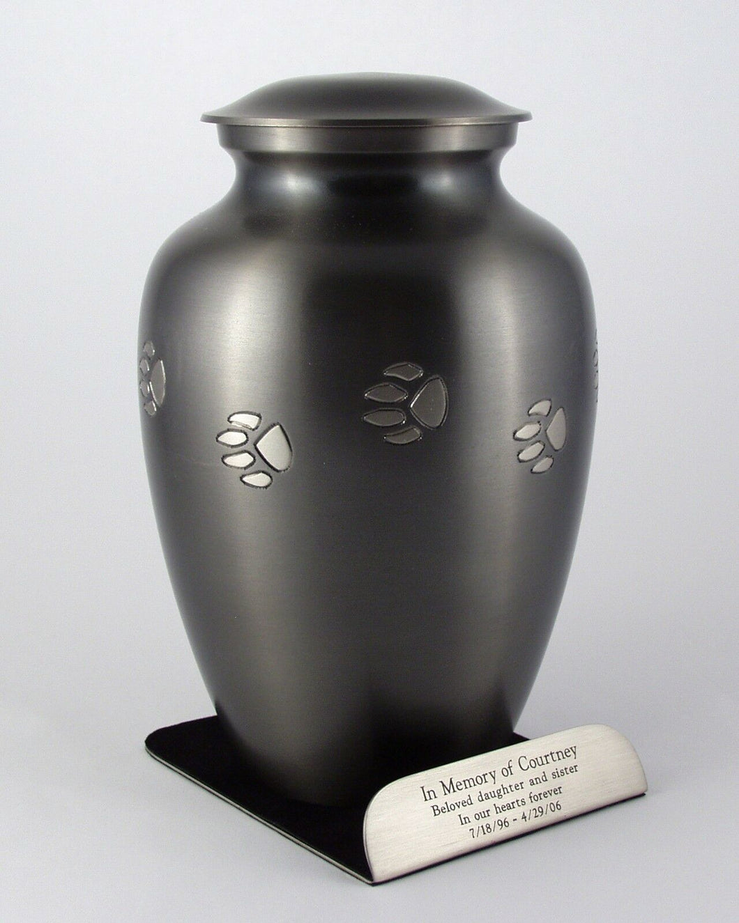 45 Cubic Ins Brushed Nickel Brass Pawprint Pet Cremation Urn with Engraved Base