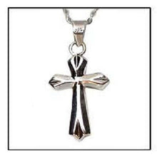 Load image into Gallery viewer, Beveled Cross Sterling Silver Funeral Cremation Urn Pendant w/Chain for Ashes
