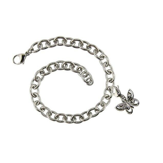 Stainless Steel Bracelet with Butterfly Charm Funeral Cremation Jewelry