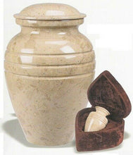 Load image into Gallery viewer, Set of Adult (205 cubic inch) &amp; Keepsake (3 inch) Marble Funeral Cremation Urns
