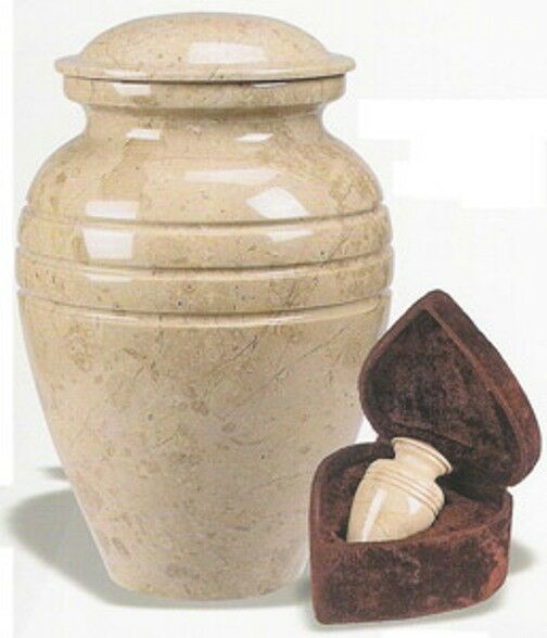 Set of Adult (205 cubic inch) & Keepsake (3 inch) Marble Funeral Cremation Urns