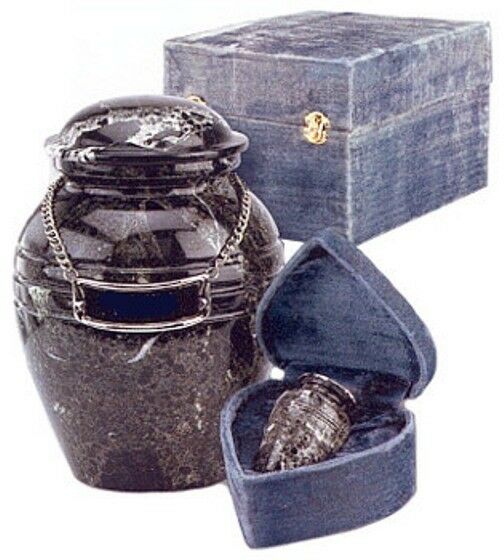 Set of Medium (44 cubic inch) & Keepsake(3 in) Marble Cremation Urns w/nameplate