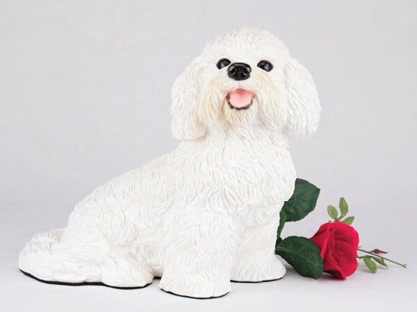 Large 140 Cubic Inches White Bishon Frise Resin Urn for Cremation Ashes