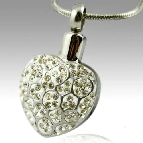 Stainless Steel Crystal Heart Funeral Cremation Urn Memorial Pendant Jewelry