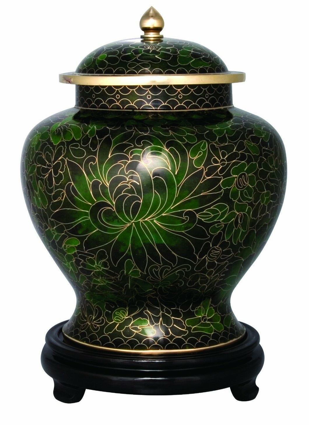 Large/Adult 220 cubic inches Forest Green Cloisonne Cremation Urn for Ashes