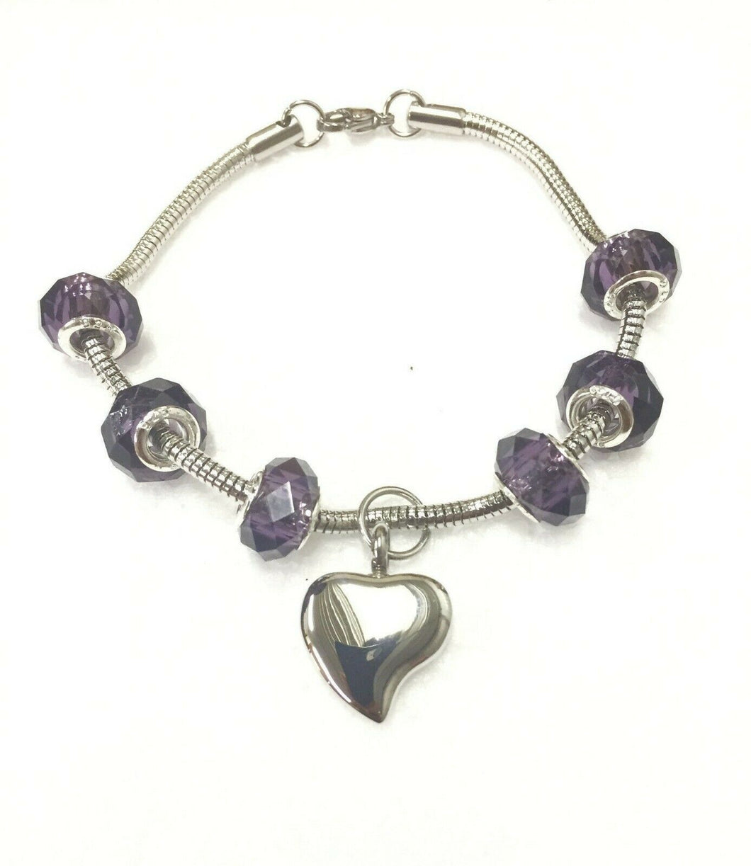 Amazing Amethyst Murano Bead Cremation Bracelet Funeral Cremation Urn for Ashes
