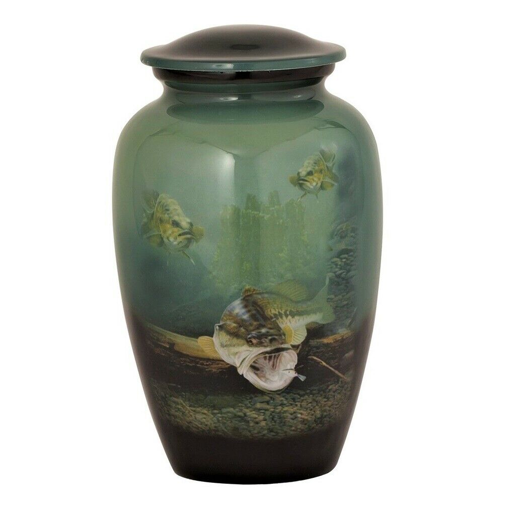 Large/Adult 210 Cubic Inch Metal Underwater Bass Funeral Cremation Urn
