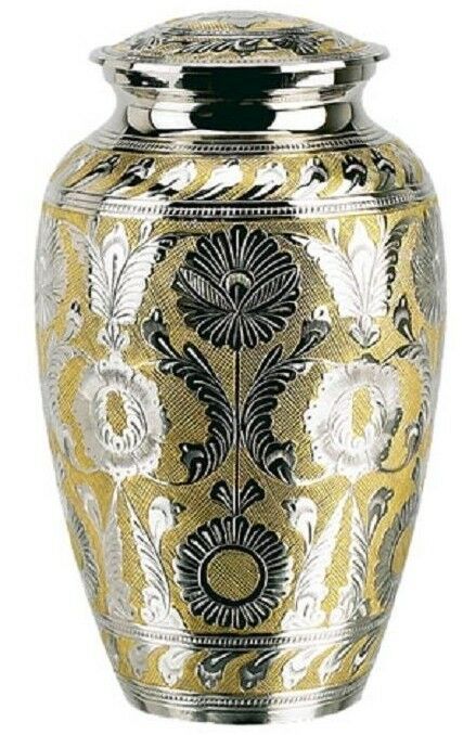 Large/Adult 202 Cub. In. Brass Gold/Silver Color Funeral Cremation Urn For Ashes