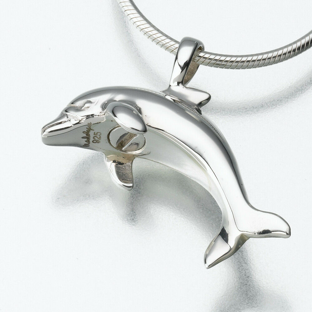 Sterling Silver Dolphin Memorial Pendant Funeral Cremation Jewelry Urn For Ashes