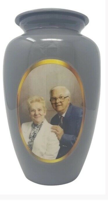 Large/Adult 200 Cubic Inch Alloy Custom Photo Funeral Cremation Urn - Grey
