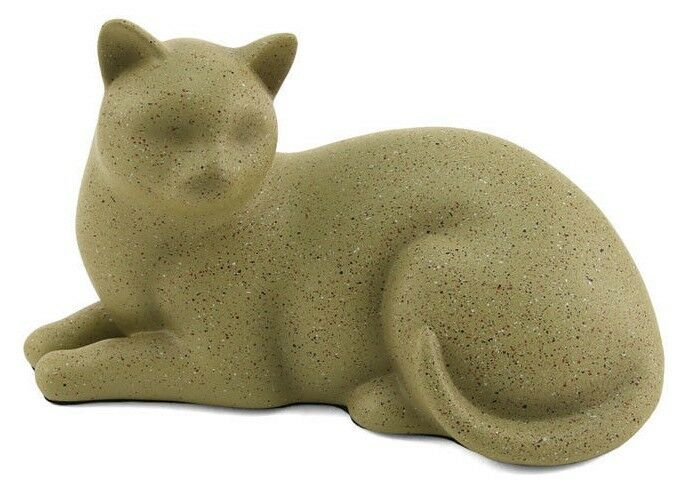 Small/Keepsake Fawn Cozy Cat Resin Funeral Cremation Urn, 25 Cubic Inches