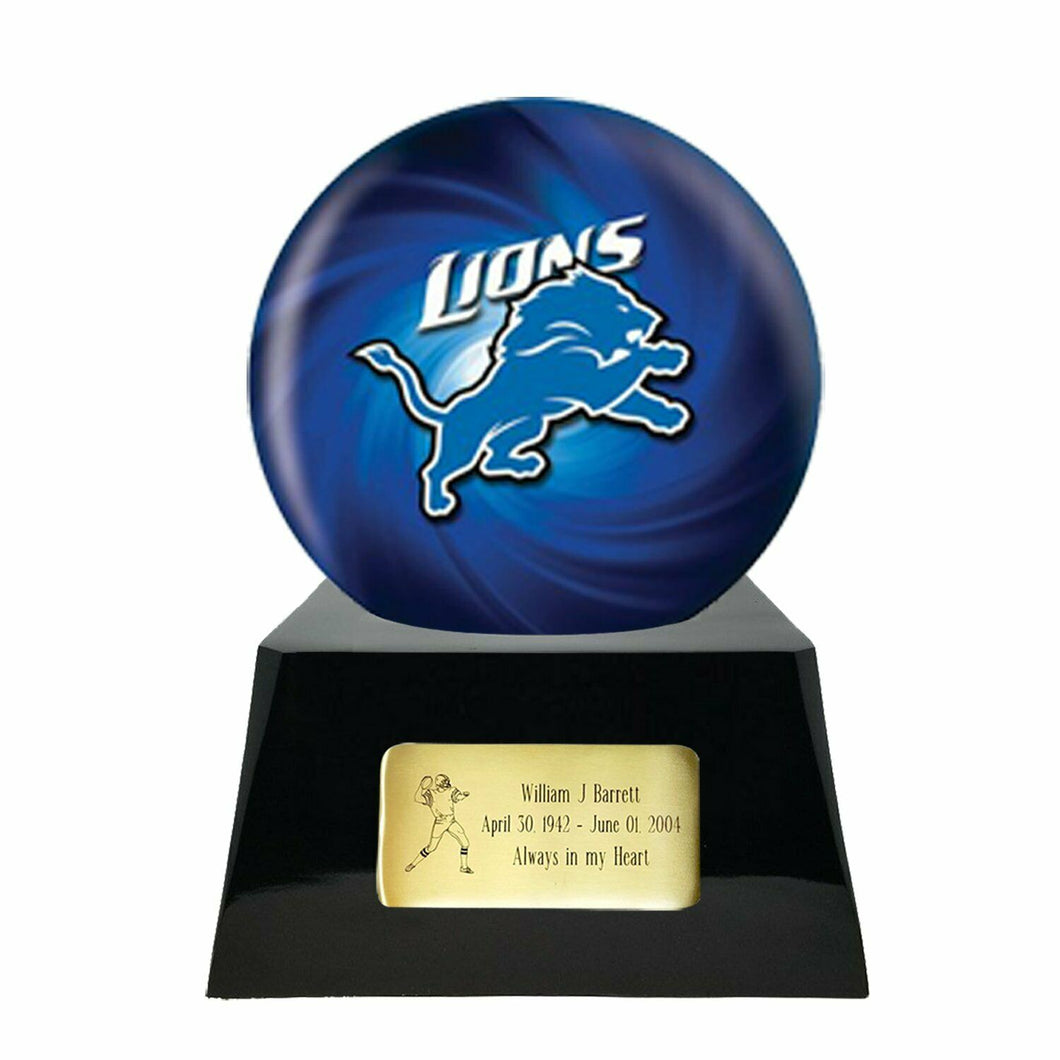 Large/Adult 200 Cubic Inch Detroit Lions Metal Ball on Cremation Urn Base