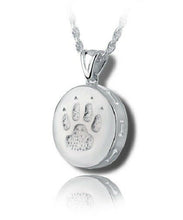 Load image into Gallery viewer, Sterling Silver Round Dog Paw Funeral Cremation Urn Pendant for Ashes w/Chain
