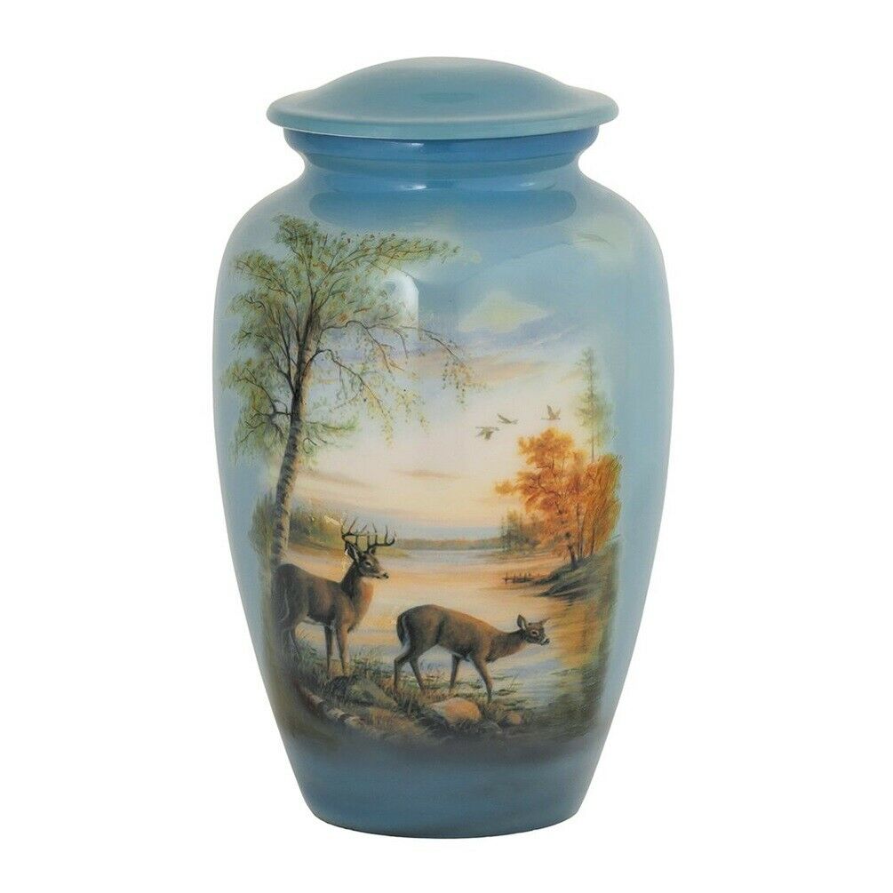 Large/Adult 210 Cubic Inch Metal Deer at Brook Funeral Cremation Urn for Ashes