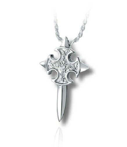 Sterling Silver Excalibre Funeral Cremation Urn Pendant for Ashes w/Chain
