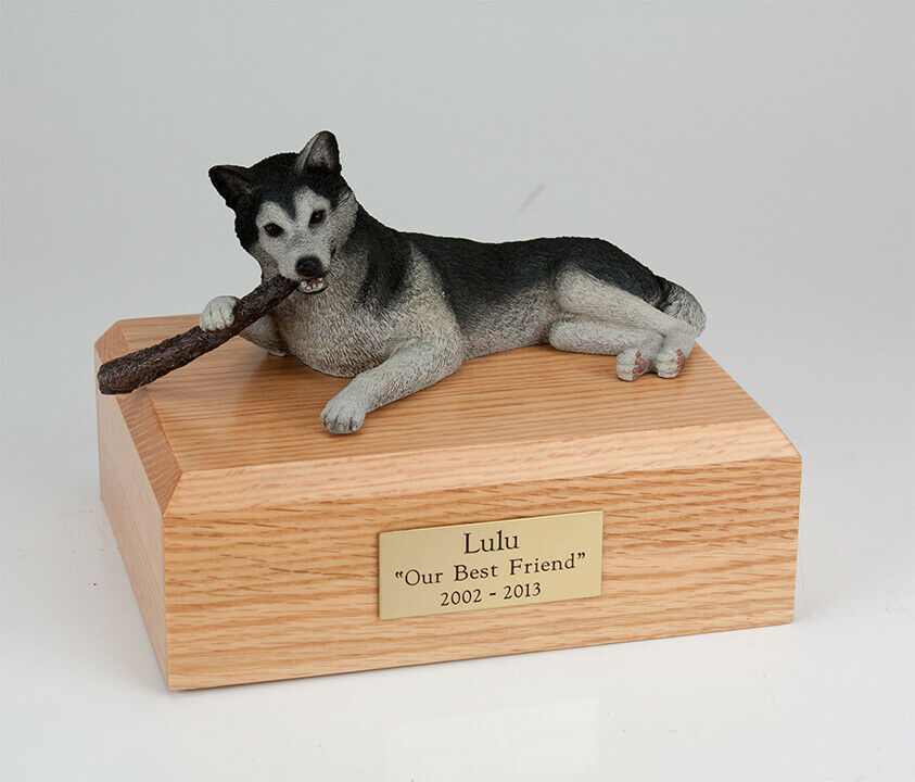 Husky, Black/White Stand Pet Cremation Urn Available in 3 Diff Colors & 4 Sizes