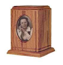 Load image into Gallery viewer, Small/Keepsake Brown Wood 60 Cubic Inches Funeral Cremation Urn with Photo Frame
